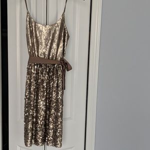 Taupe Champagne Sequined Party Dress